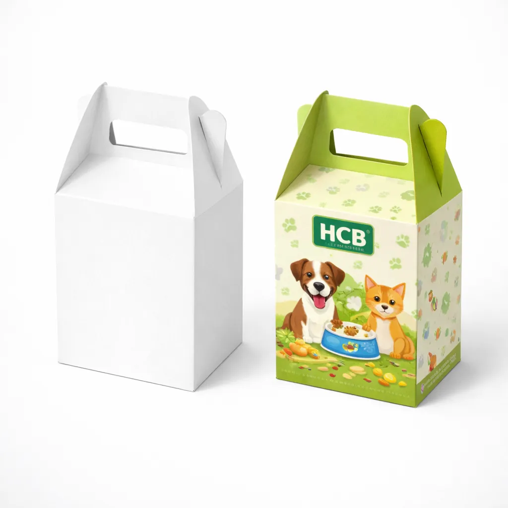 Two sliding drawer-style sleeve boxes, one plain white and one featuring teal wave patterns and HCB branding. class=